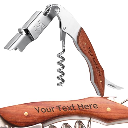 Wine Opener, Wine key, Corkscrew, Wine Bottle Opener w/Foil Cutter and Cap Remover for Servers, Bartenders, Waiters, Sommelier, Wine lover (Brown, Customize) - color: Brown, size: Customize