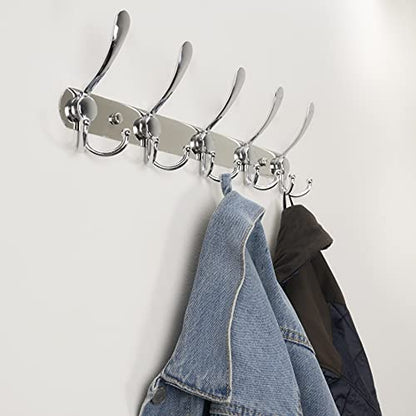 GlazieVault Coat Rack Wall Mount - Stainless Steel Coat Hooks (2 Pack) - Heavy Duty Wall Hooks for Clothes & Accessories (Silver Tri) - style: Silver Tri