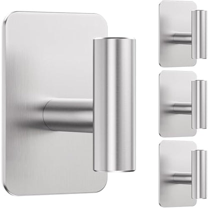 Heavy Duty Adhesive Hooks - 26lb Max, Sticky Wall Hooks Waterproof Stainless Steel for Hanging Towel, Coat, Robe, Towel Hooks Stick on Bathroom, Kitchen, Shower, Door (Silver, 4 Pack) - color: Silver-Cylinder4