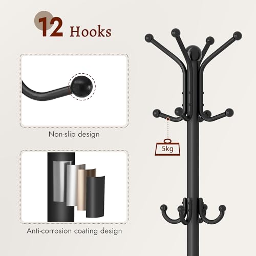 FAVOOSTY Coat Rack Freestanding,Coat Rack Stand with Umbrella Holder,Metal Coat Tree with 12 Hooks,Tree Clothes Hat for Entryway, Hallway, Bedroom, Living Room & Office -Black - color: Black