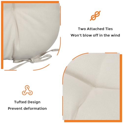 Magpie Fabrics Outdoor Tufted Seat Cushion 19"x19" Set of 2 (Cream) | Waterproof Patio Chair Pads with ties Tatami Floor Pillow for Room Garden Balcony Office - color: Cream