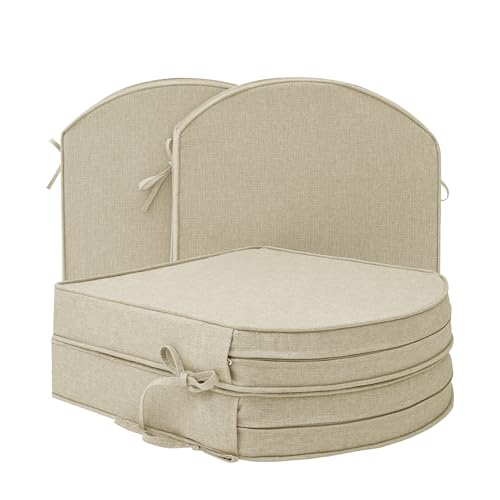 Outdoor Chair Cushions D Shaped, Set of 4, 17 x 16 Inch, Beige | Water Resistant, Fade Resistant, Patio Furniture Seat Chair Pads Replacement with Ties, Non-Slip Bottom, Removable Cover - color: Beige, size: 17" x 16" 4 Pack