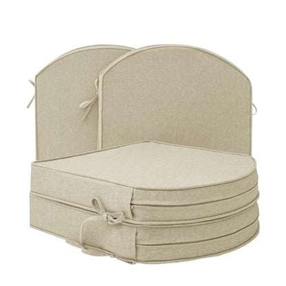 Outdoor Chair Cushions D Shaped, Set of 4, 17 x 16 Inch, Beige | Water Resistant, Fade Resistant, Patio Furniture Seat Chair Pads Replacement with Ties, Non-Slip Bottom, Removable Cover - color: Beige, size: 17" x 16" 4 Pack