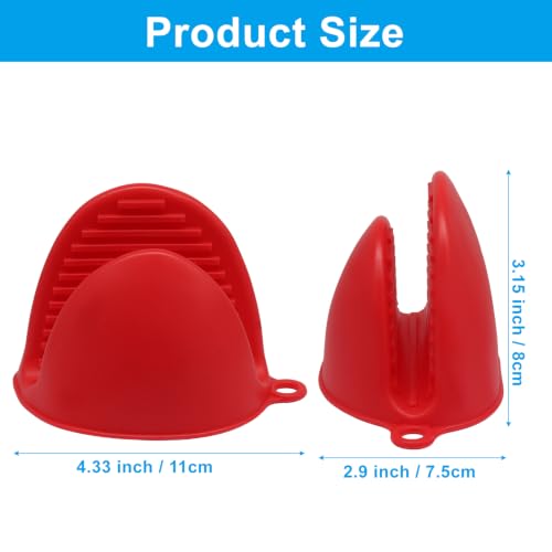 Silicone Oven Mitts Mini, 2 Pairs Heat Resistant Finger Oven Mitts, Non-Slip Silicone Gloves for Kitchen Cooking & Baking, Small Potholders for Air Fryer Grill (Red) - color: Red
