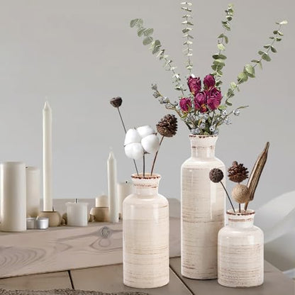 Nicunom Ceramic Vase Set of 3, Rustic Ceramic Flower Vase for Home Decor, Boho Decorative vase for Room, Centerpiece,Table, Shelf, Mantel and Entryway Decor