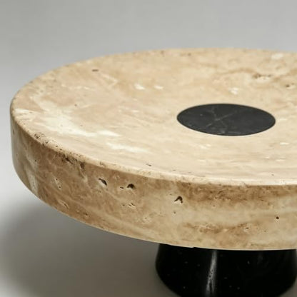 Large Natural Travertine Marble Pedestal Tray 10.2" x 10.2" x 4.3", Footed Decorative Stone Bowl, Coffee Table Centerpiece, Entryway Catchall Vanity Organizer Tray - size: 10.24*4.33in