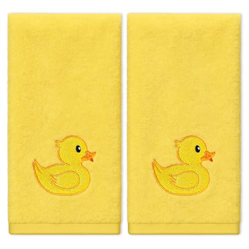 FYSUIMU Rubber Ducky Hand Towels Yellow Duck Embroidered Cotton Bathroom Towel Absorbent Bath Towel for Kitchen Dish Drying Cleaning Cooking, 29.5 x 13.7 Inch, 2Pcs - color: Yellow