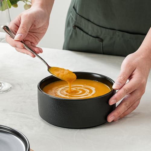 26 OZ Ceramic Cereal Bowls Set, 6 Inch, Set of 4, Modern Black | Dishwasher & Microwave Safe, Handcrafted, For Breakfast, Soups, Oatmeal, Ramen, Pho, Udon, Soba - color: Black, size: Cereal Bowls Set (4PCS)