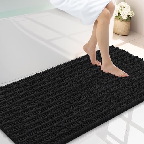 Smiry Bathroom Rugs 45X27, Extra Soft Rubber Backing Chenille Bath Mats | Black Machine Washable Non Slip Quick Dry Bath Mats for Bathroom Floor, Tub, Shower, Home Decor Accessories - color: Black, size: 45'' X 27''