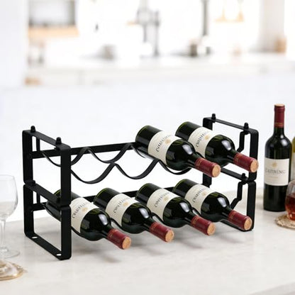 Wine Rack for Countertop – Stackable Freestanding Bottle Organizer for Kitchen, Pantry, Bar Cabinet & Small Spaces – Compact Metal Shelf & Modular Storage Stand (2 Tier) - size: 2-Tier
