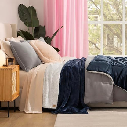 UGG Nita Queen Blanket, Reversible Plush Fleece, 90" x 90", Blue | Fits Queen & Full Size Beds, UGG Fluff Plush Face, Smooth UGG Fluff Reverse, OEKO-TEX Compliant, Warm & Cozy, Oversized - color: Blue, size: Full/Queen