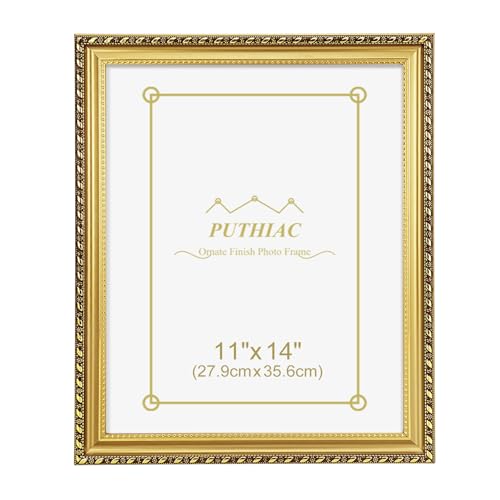 11x14 Gold Picture Frame, Vintage Ornate Decorative Photo Frame, Tabletop or Wall Display, Acrylic Front, Antique Gold - color: Antique Gold, size: 11x14