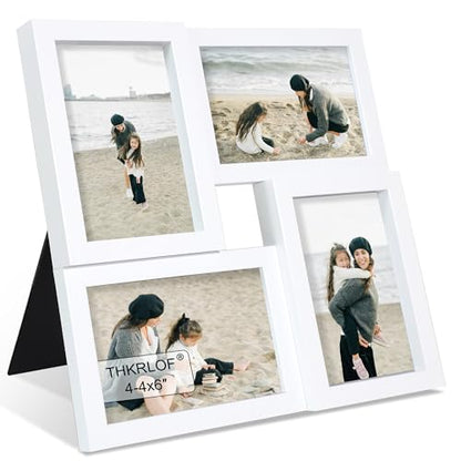 4x6 Picture Frames Collage 1 Pack, 4 Opening Multi Family Photo Collage Frames with Real Glass for Wall Hanging or Tabletop, White - color: White