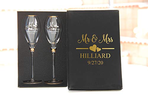 Mr and Mrs Wedding Toasting Champagne Flutes, Set of 2, Laser engraved Tosting Flutes Engraved Personalized Glasses for Bride and Groom - color: Wedding-13, style: Only Glasses