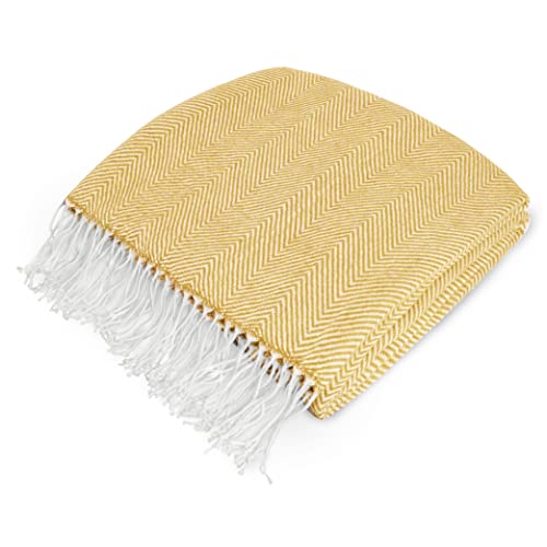 PAVILIA Yellow Herringbone Throw Blanket for Couch Bed, 50x60 | Decorative Outdoor Throw, Faux Cashmere Knitted Blanket, Lightweight Accent Soft Knit, For Sofa Chair Living Room Bedroom - color: Herringbone - Yellow, size: 50 X 60 Inches - Throw