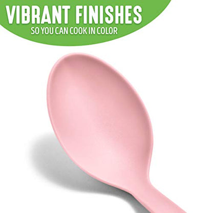 GreenLife Cooking Tools and Utensils, 7 Piece Nylon Set including Spatulas Turner Spoons and Tongs, Heat Resistant Spatula and Spoons, BPA-Free, Pink - color: Soft Pink
