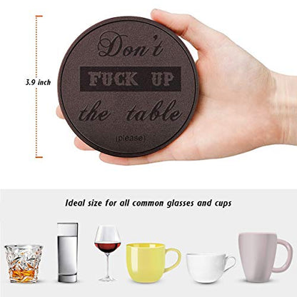 Funny Coasters, Thipoten Leather Coasters with Holder, Protect Furniture from Water Marks Scratch and Damage(6Pcs, Brown) - color: Brown
