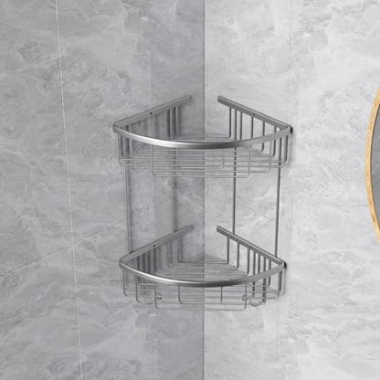2-Tier Corner Shower Caddy, Rustproof Stainless Steel Shower Organizer and Bathroom Storage Wall Shelf, Silver