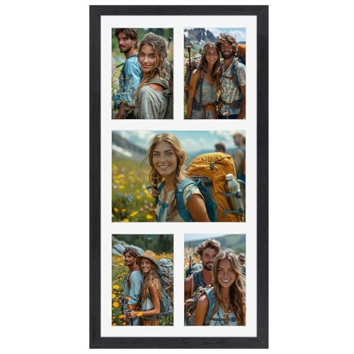 5 Opening 3.5x5 Black Collage Picture Frames, Multiple Frames for Displaying 1 5x7 and 4 3.5x5 Photos with White Mat - color: Black, size: 8X16 (3.5x5+5x7 Opening)-1 Pack