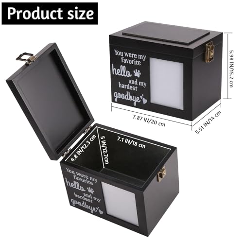 Large Black Wooden Pet Urn for Dogs & Cats | Cremation Keepsake Box w/Photo Frame