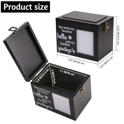 Large Black Wooden Pet Urn for Dogs & Cats | Cremation Keepsake Box w/Photo Frame
