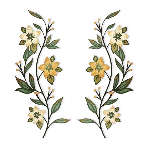 Helucidy 2 Pieces Metal Wall Art - Rustic Flower Wall Decor Vintage Floral Wall Art for Hallway Living Room Bedroom Bathroom Kitchen - color: Style A