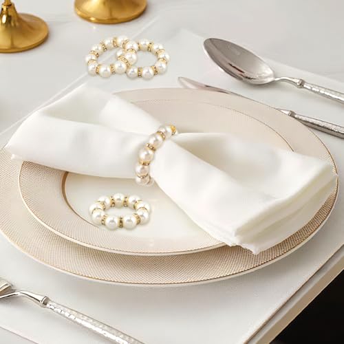 60 Pcs Pearl Napkin Rings Set - Elegant Faux Rhinestone Beaded Napkin Holders, Serviette Buckles for Cloth Napkins, Weddings, Banquets, Holiday Dinner Parties & Table Decor