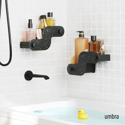 Umbra Nami Shower Caddy, Adhesive No Drill Bathroom, Set of 2, Ocean Black | Waterproof construction, integrated drainage, rust-free, holds 6 lbs - color: Ocean Black