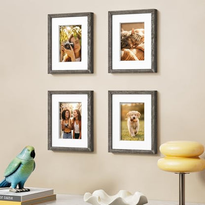 Vittanly Solid Wood 8x10 Picture Frames Set of 4, Distressed Black | 5x7 Picture Frame with Mat, Gallery Wall Frame Set, 8 x 10 Frame for Wall & Tabletop Display, Family, Pet, Christmas - color: Distressed Grey, size: 8x10