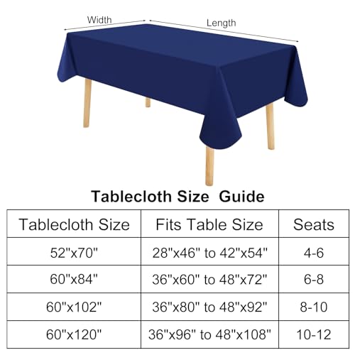Rectangle Navy Blue Vinyl Waterproof Tablecloth with Flannel Backed | Spillproof Wipe Clean Table Cloth, Plastic Flannel Backing for Dining, Buffet Parties Picnic Camping, 60" x 84" - color: Navy Blue, size: 84" x 60" (Rectangular)