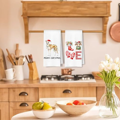 Christmas Whippet Kitchen Dish Towels 2 Pack - Whippet Dog Lover Gift, Waffle Weave Christmas Hand & Tea Towels for Kitchen Bathroom, 16x24 Inches - color: Whippet Christmas