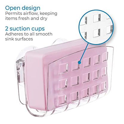iDesign Plastic Sponge Holder with Suction Cups, Clear | For Kitchen Sink, Bathroom Organization - size: Medium
