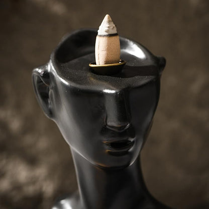 Black Men Face Statue Backflow Incense Holder,Valentine's Day Waterfall Incense Burner Holder for Sticks Cones Home Office Yoga AI0051 - color: Black Men Face Statue