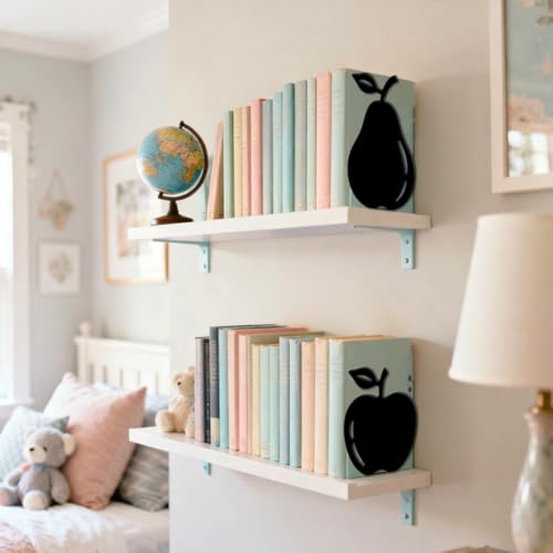 5.3"x4.3"x6" Metal Bookends, Heavy Duty Book Ends for Shelves | Apples And Pears Theme Cast Iron Book Supports, 1 Pair Decor Stoppers for Desk, Library, Office & Home Shelves - style: Apples And Pears
