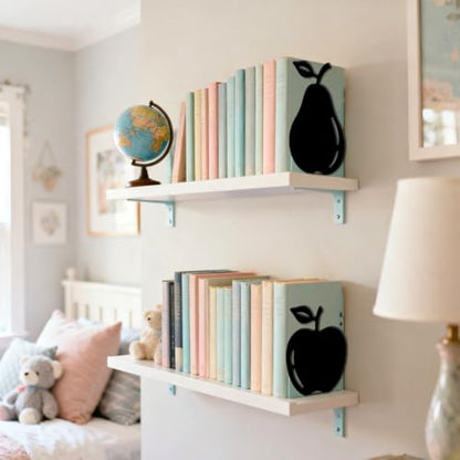 5.3"x4.3"x6" Metal Bookends, Heavy Duty Book Ends for Shelves | Apples And Pears Theme Cast Iron Book Supports, 1 Pair Decor Stoppers for Desk, Library, Office & Home Shelves - style: Apples And Pears