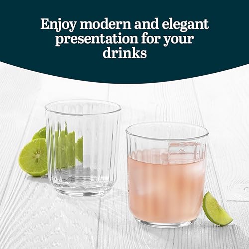 Libbey Paneled Double Old Fashioned Glasses, 11.2 Oz Fine Ribbed Line Whiskey Drinking Glasses, Dishwasher Safe Rocks Glass Set for Spirits, Cocktails - color: Paneled DOF