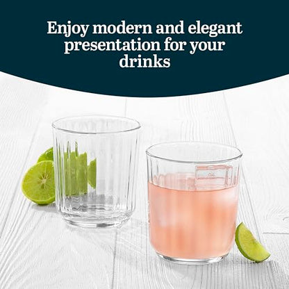 Libbey Paneled Double Old Fashioned Glasses, 11.2 Oz Fine Ribbed Line Whiskey Drinking Glasses, Dishwasher Safe Rocks Glass Set for Spirits, Cocktails - color: Paneled DOF