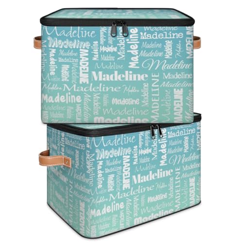 Storage Basket Personalized Name, Custom Keepsake Box, Blue Green | Foldable Fabric Gradient Large Memory Bin with Handle Lid Lightweight Waterproof Dustproof, 14"L x 10.2"W x 10.4"H - color: Option 10