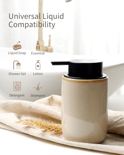 BosilunLife Lotion Pump Dispenser for Bathroom, Kitchen | Hand Soap Dispenser Bathroom Ceramic Dish Liquid Soap Dispenser (Greige with Speckle, Liquid Pump) - color: Greige-1 Pack