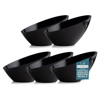 5 Pack Black Angled Plastic Serving Bowl Disposable for Party Table 54oz | Angled Bowl Design. Chip, Candy, Salad & Fruit Use. Disposable Party Tableware. Buffet & Wedding Serving. Black Plastic. - color: Black, size: Large 54 OZ