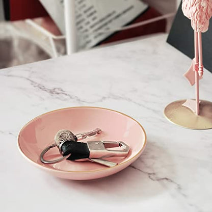 HANKOR 4.75" Ceramic Jewelry Tray, Small Ring Dish Holder Trinket Tray, Catch All Trays for Ring Earring Necklace Key, Christmas Gifts for Women Girls, Pink - color: Pink