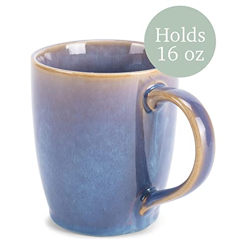 Elanze Designs Reactive Glaze 17 ounce Ceramic Curved Body Mugs Set of 4, Ocean Sunrise - color: Ocean Sunrise