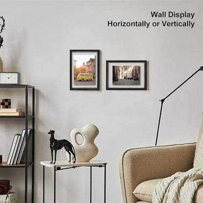 Egofine 6x8 Floating Frames Set of 2, Double Plexiglass Picture Frame, Made of Solid Wood Display Any Size Photo up to 6x8, Wall Mount or Tabletop Standing, Rustic Black - color: Faded Black, size: 6x8