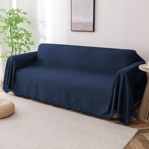 Turquoize Couch Cover Sofa Covers Washable Couch Covers for 3 Cushion Couch Throw Cover Sectional Couch Cover Furniture Cover for Pets, Kids Feature Geometrical Jacquard Fabric(71"x118",X-Large,Navy) - color: Navy, size: X-Large: 71"x 118"
