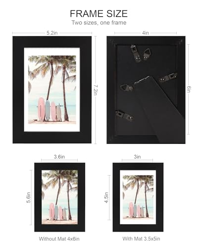Hongkee 4x6 Picture Frame (4 Pack, Black), Made of Real Glass and Wooden Frame - Display Pictures 3.5x5 with Mat or 4x6 Without Mat, 4 by 6 Photo Frames TableTop Display and Wall Mounting - color: Black, size: 4x6 in