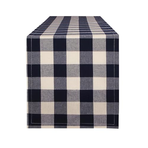 Buffalo Plaid Cotton Blend Table Runner,Buffalo Check Collection,Checkered Table Runner,Classic Farmhouse Table Runner,14x72- Dark Navy and Cream - color: Dark Navy and Cream, size: 14*72inch