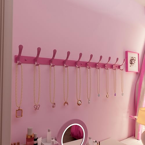 SKOLOO Coat Rack Wall Mounted - 10 Hooks, Heavy Duty, Stainless Steel, Metal Wall Hanger, Sturdy Coat Hooks for Hanging Coats, Jackets, Clothes, Hats - Pink - color: Pink, size: 10 Hook(1 Pack)