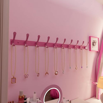 SKOLOO Coat Rack Wall Mounted - 10 Hooks, Heavy Duty, Stainless Steel, Metal Wall Hanger, Sturdy Coat Hooks for Hanging Coats, Jackets, Clothes, Hats - Pink - color: Pink, size: 10 Hook(1 Pack)