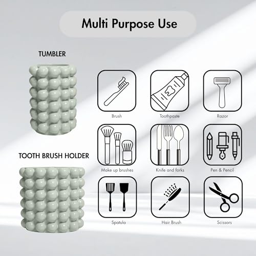 Better Trends Bathroom Accessories Set 3 Pieces Resin Bubble Textured Soap Dispenser, Toothbrush Holder & Tumbler for Vanity, Kitchen Sink & Countertop Organization Dark Sage Nova Collection - color: Dark Sage