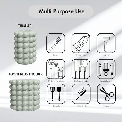 Better Trends Bathroom Accessories Set 3 Pieces Resin Bubble Textured Soap Dispenser, Toothbrush Holder & Tumbler for Vanity, Kitchen Sink & Countertop Organization Dark Sage Nova Collection - color: Dark Sage